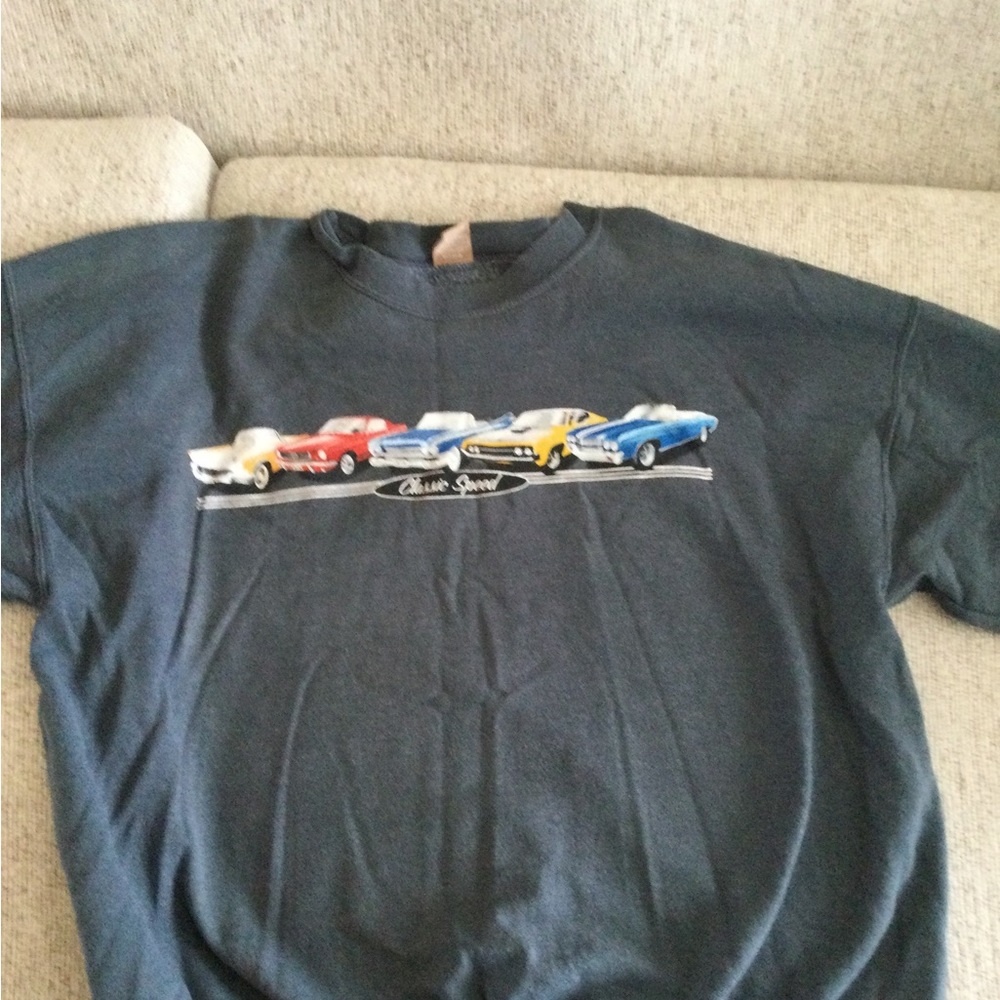 Gray crew neck classic car sweater